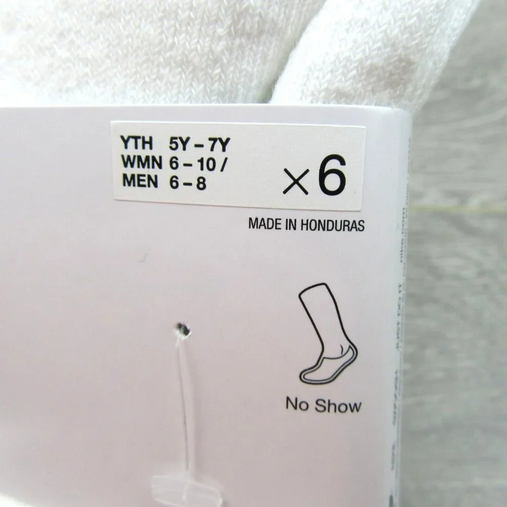 Nike Everyday No Show Socks White 6 Pack Women's 6-10 / Youth 5Y-7Y NEW